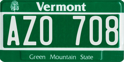 VT license plate AZO708