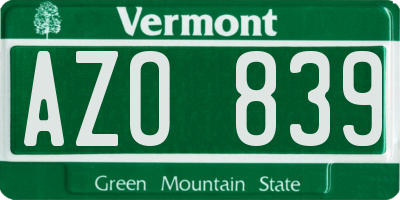 VT license plate AZO839