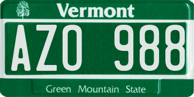 VT license plate AZO988