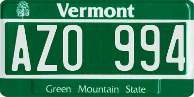 VT license plate AZO994