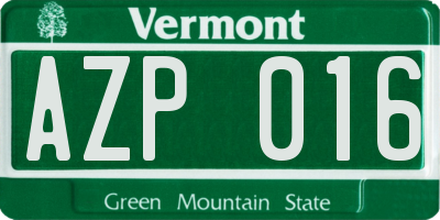 VT license plate AZP016