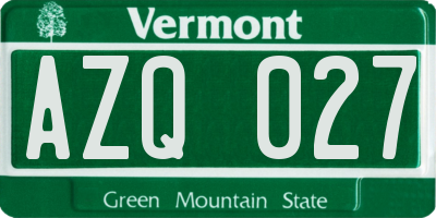 VT license plate AZQ027