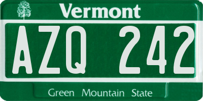 VT license plate AZQ242