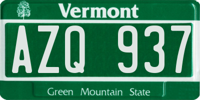 VT license plate AZQ937