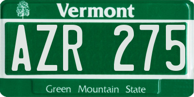 VT license plate AZR275