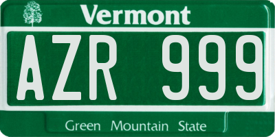 VT license plate AZR999