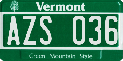 VT license plate AZS036