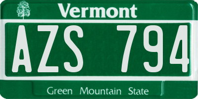 VT license plate AZS794