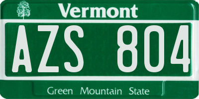 VT license plate AZS804