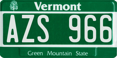 VT license plate AZS966