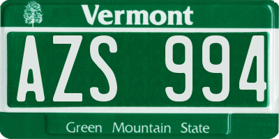 VT license plate AZS994