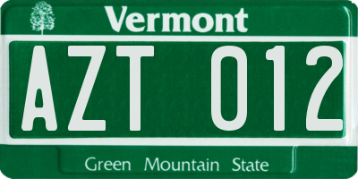 VT license plate AZT012
