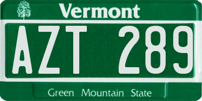 VT license plate AZT289
