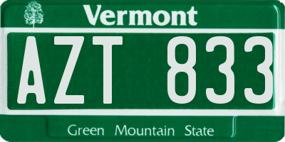 VT license plate AZT833