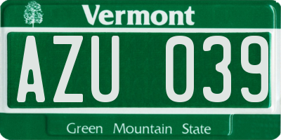 VT license plate AZU039