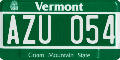 VT license plate AZU054