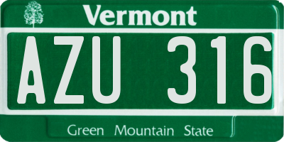 VT license plate AZU316