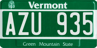 VT license plate AZU935