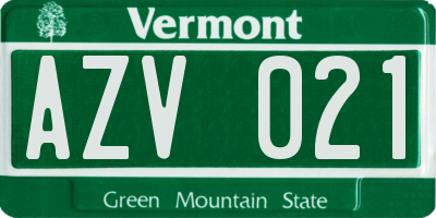 VT license plate AZV021