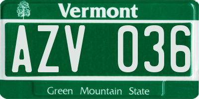 VT license plate AZV036