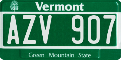 VT license plate AZV907