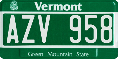 VT license plate AZV958