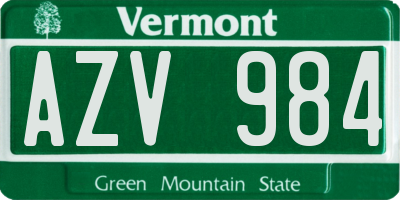 VT license plate AZV984