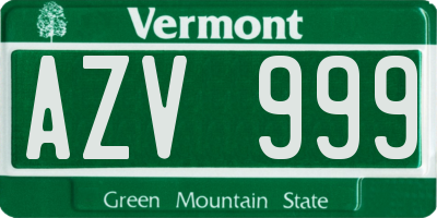 VT license plate AZV999