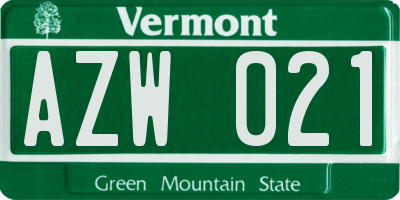 VT license plate AZW021