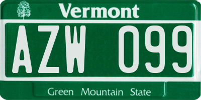 VT license plate AZW099