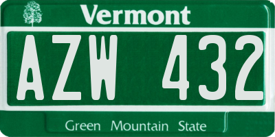 VT license plate AZW432