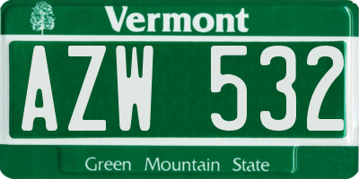 VT license plate AZW532