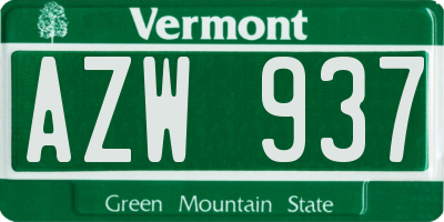 VT license plate AZW937