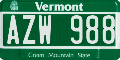 VT license plate AZW988