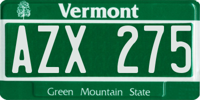 VT license plate AZX275