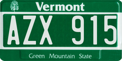 VT license plate AZX915