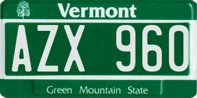 VT license plate AZX960