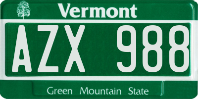 VT license plate AZX988