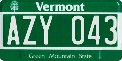 VT license plate AZY043