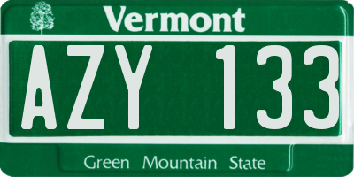 VT license plate AZY133