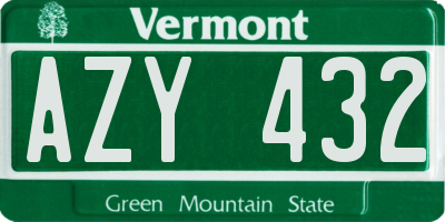 VT license plate AZY432