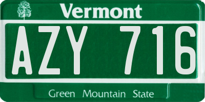 VT license plate AZY716