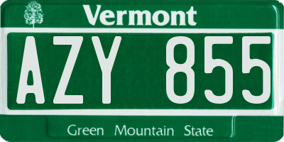 VT license plate AZY855