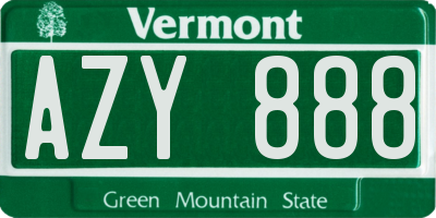 VT license plate AZY888
