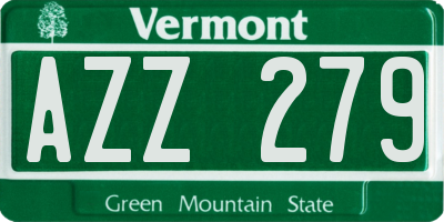 VT license plate AZZ279