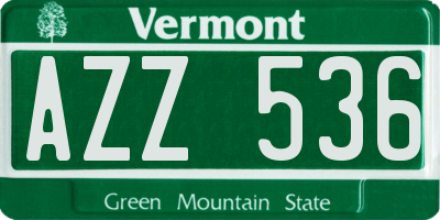 VT license plate AZZ536