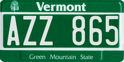 VT license plate AZZ865