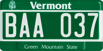 VT license plate BAA037