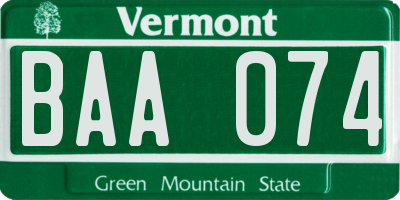 VT license plate BAA074
