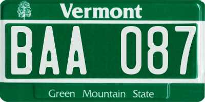 VT license plate BAA087